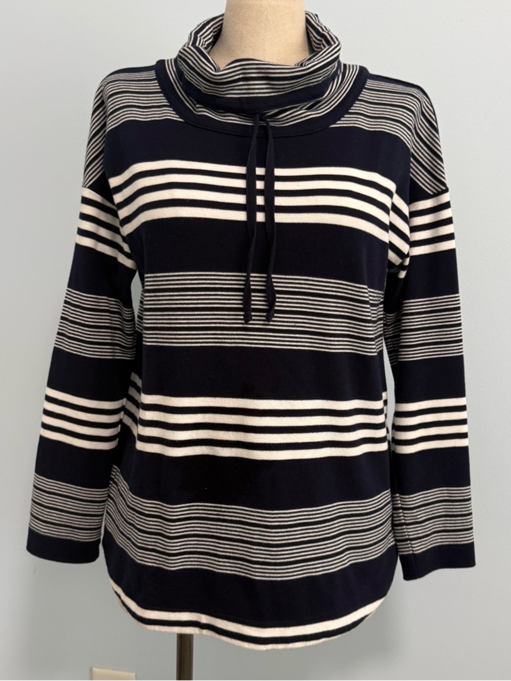 T by Talbots Striped Adjustable Neck Navy White Soft Knit Sweater Size S